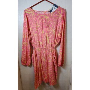 New Universal Thread Women's Pink & Yellow Floral Long-Sleeve Midi Dress Size XL
